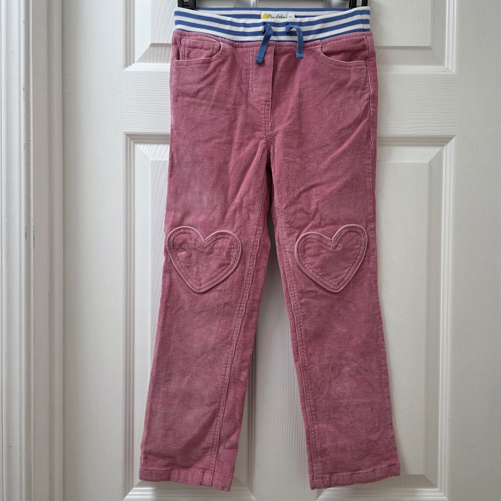 Mini Boden Pink Corduroy Pants with Heart Details